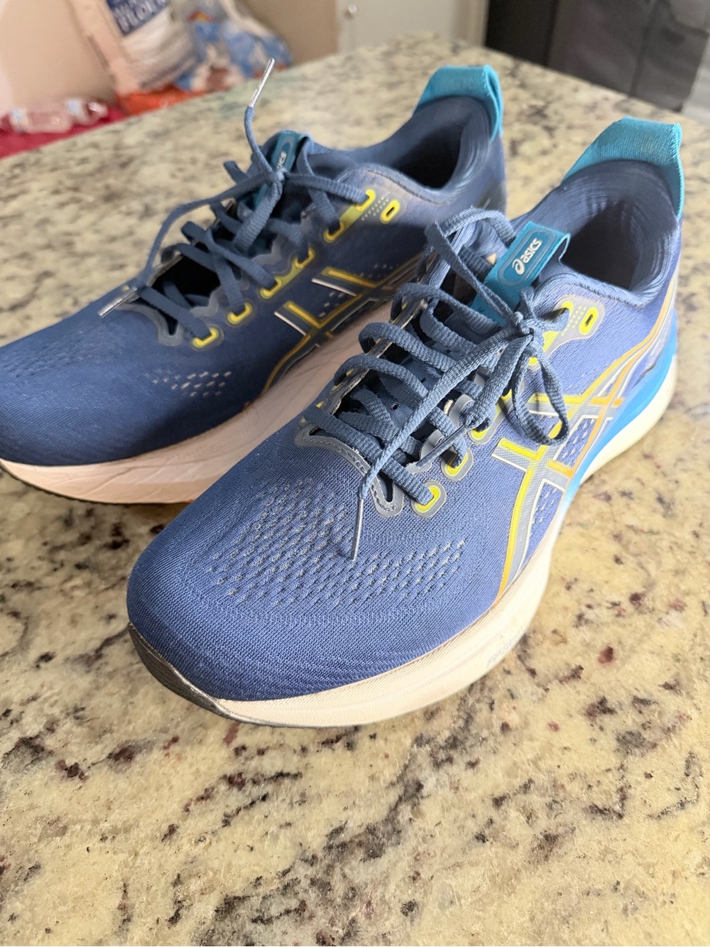 ASICS Men Blue Athletic Running Shoes with Yellow Accents